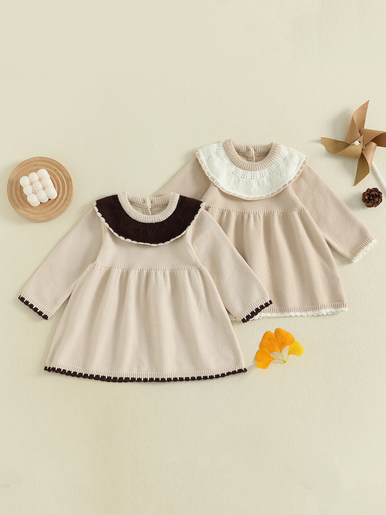 Infant Girl s Knit Sweater Dress with Ruffle Detailing Crew Neck Long Sleeves A-line Silhouette - Perfect for Autumn and