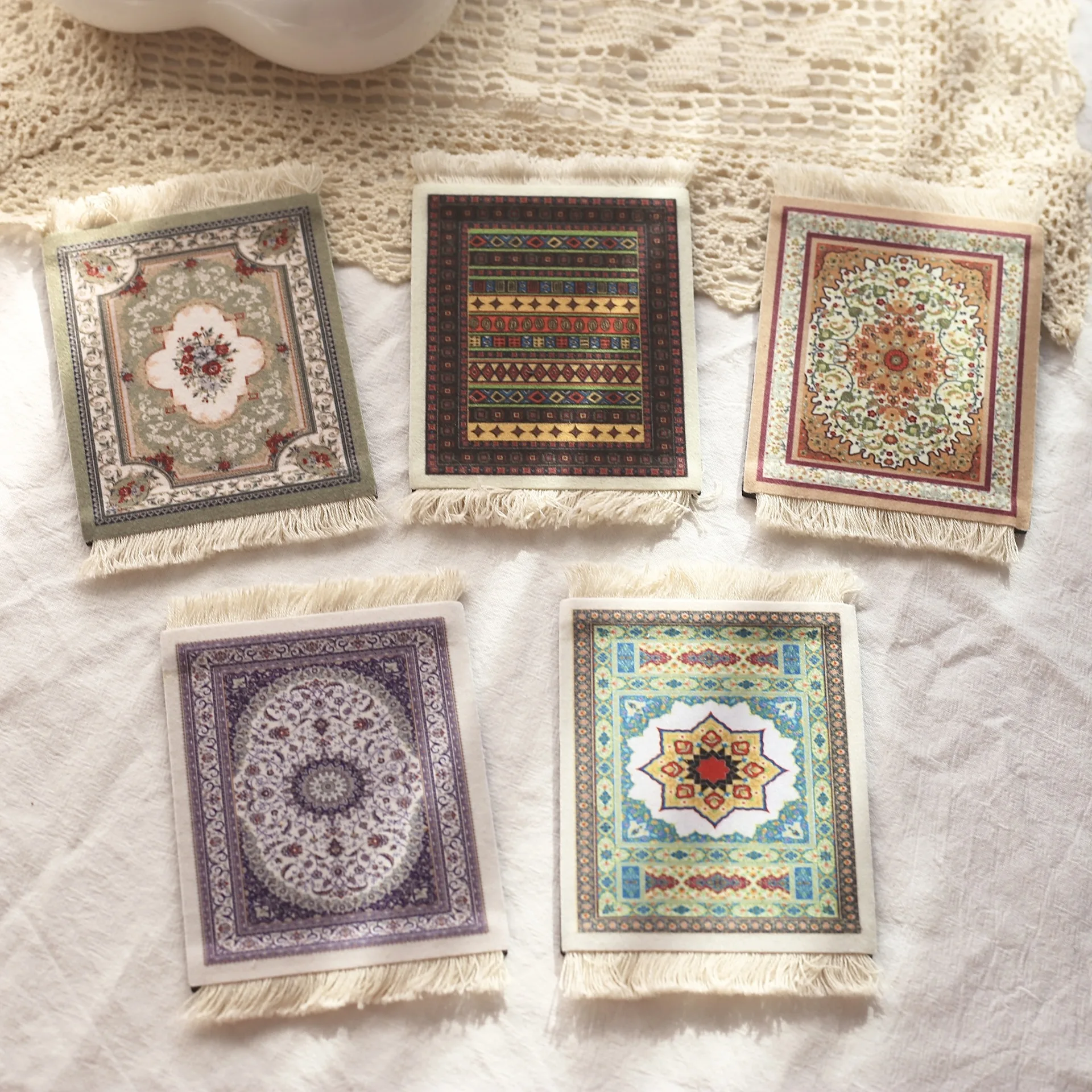 Ethnic Mat INS Türkiye Tassel Cup Mat Persian Vintage Insulation Mat Photography Background Props Home Atmosphere Soft Clothes