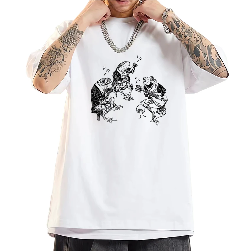

Harajuku Frog Musicians 90s Retro short sleeve T-shirts Unisex Funny Frog Graphic Tops Men Women Fashion Casual Cotton T shirt