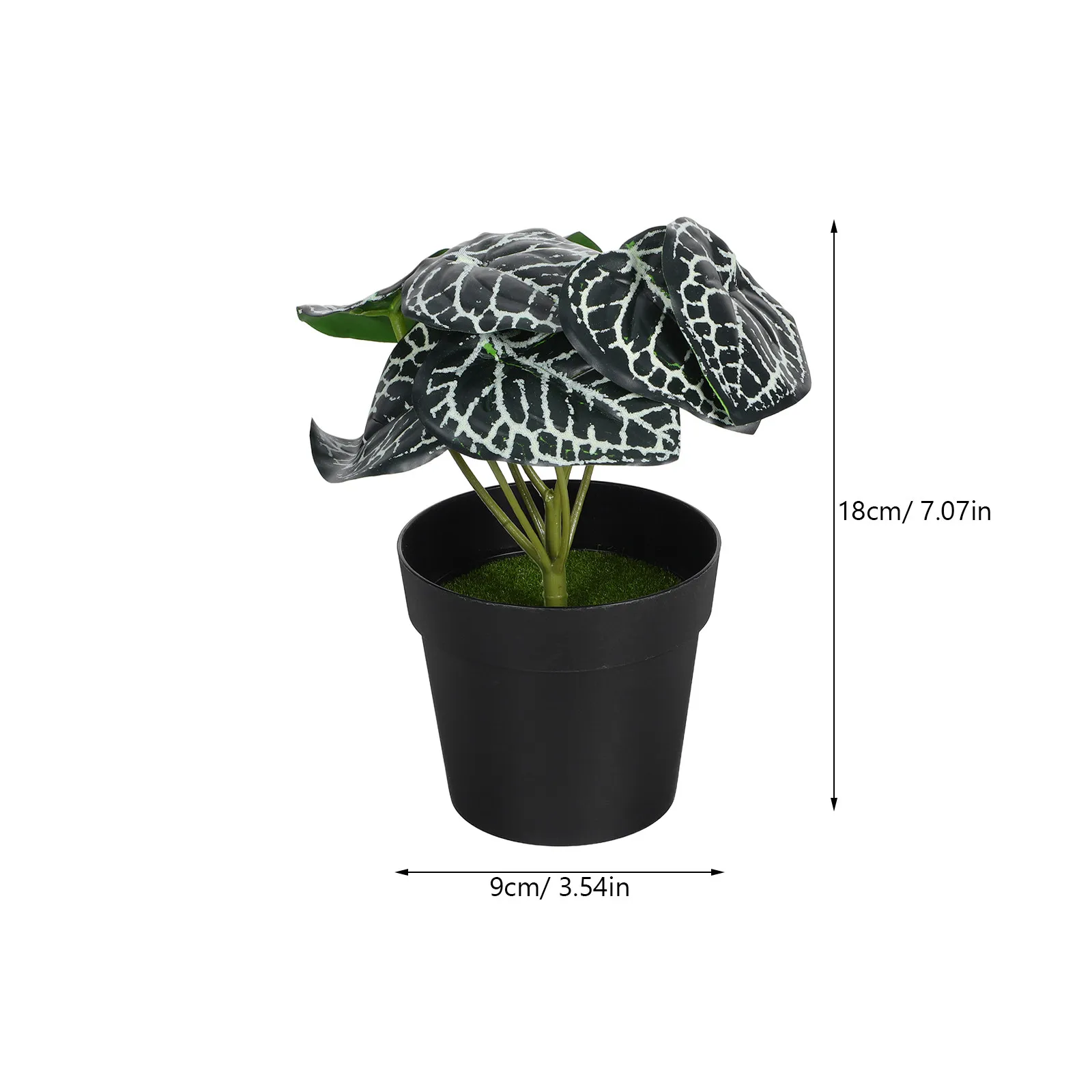 Mini Desktop Artificial Green Plant Faux Potted Bonsai with 8 Detailed Vein Leaves for Office Desk Home Decor Realistic No Water