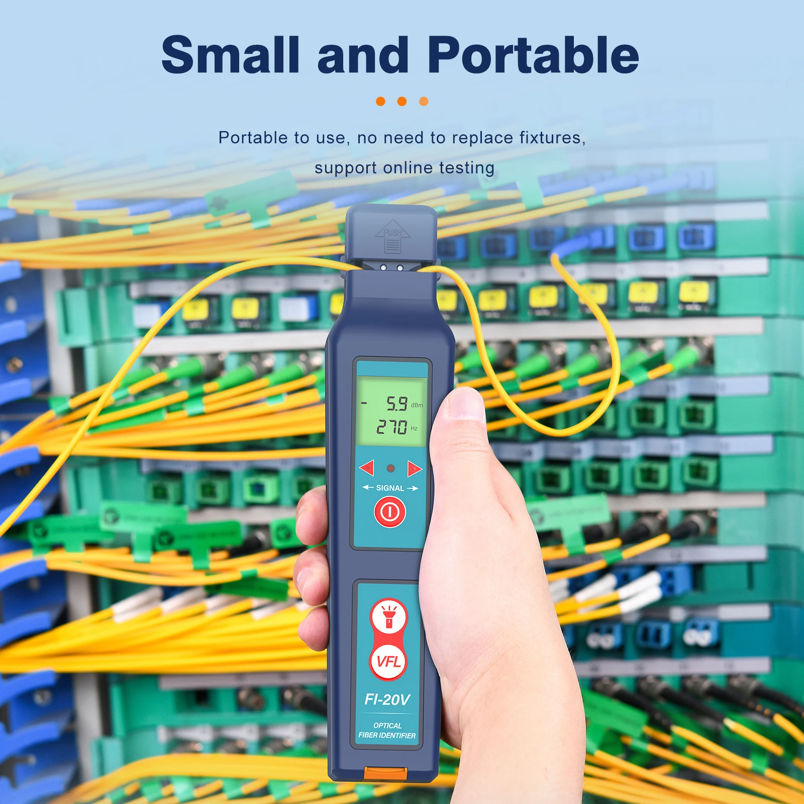 

Active Fiber Optic Identifier Komshine FI-20V w/ 10MW VFL , OFI Live Fiber Optic Traffic Detector Multi in one Trucks +LED Light