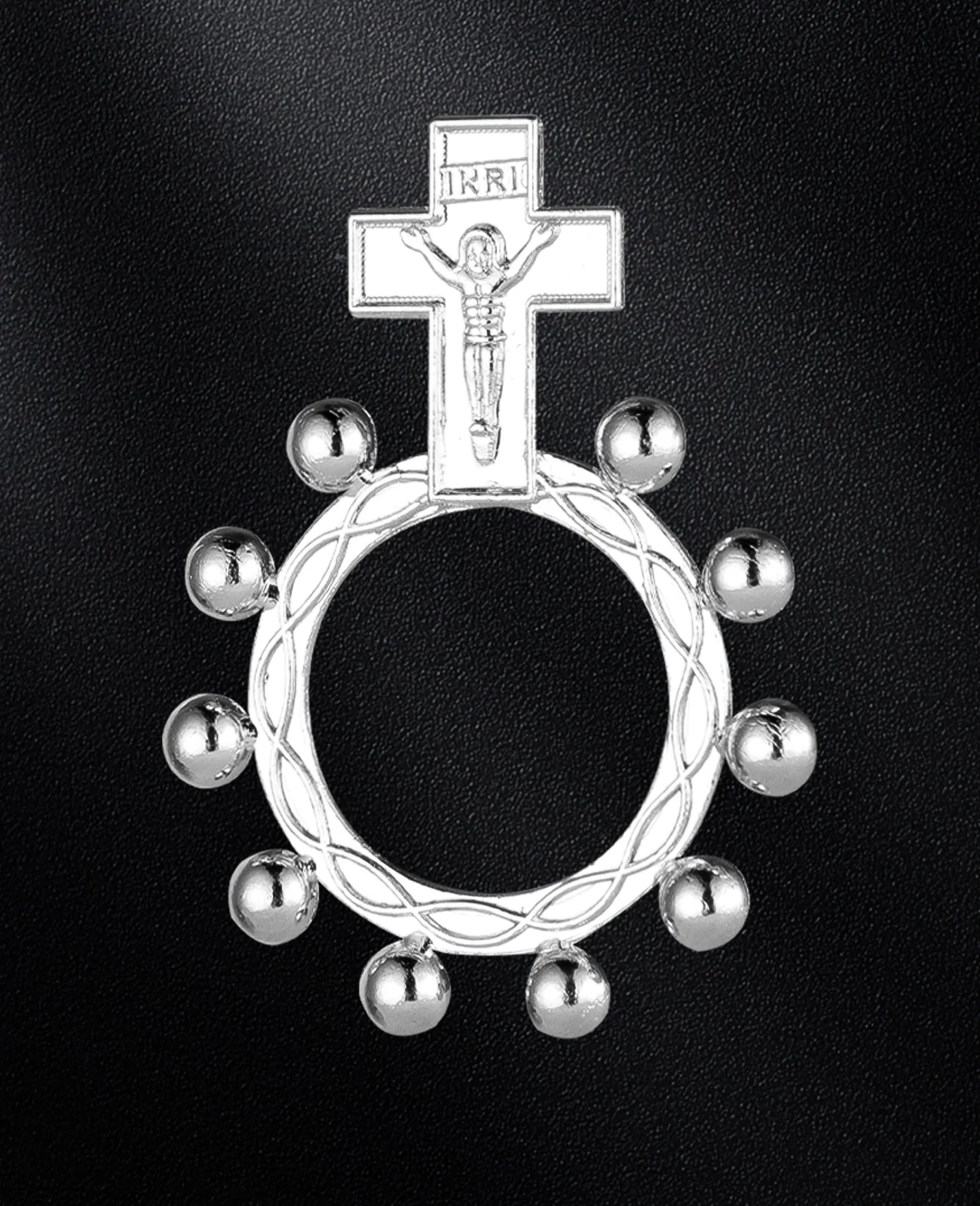 5Pcs INRI Crucifix Jesus Cross Finger Rosary Ring Catholic Cross Pendant for One Decade Rosary Connector Anello Preghiera