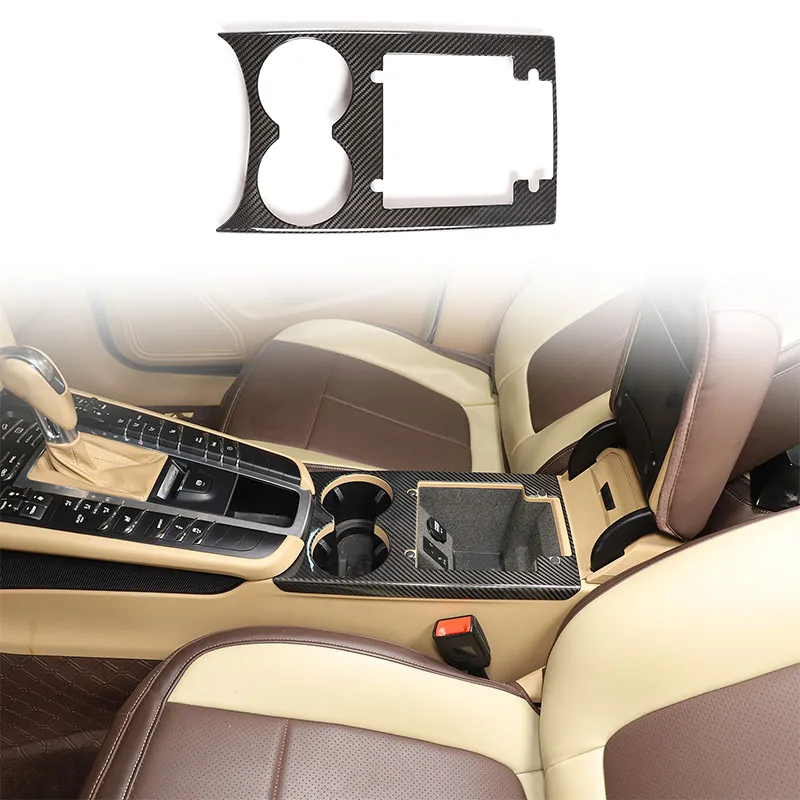 

1 шт., настоящее углеродное волокно для Porsche Macan 2014-2022, автомобильная чайная чашка, панель для хранения, декоративная наклейка, аксессуары для защиты салона