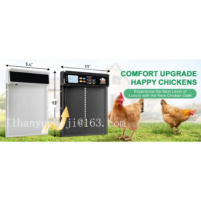 Automatic farm chicken door, solar power supply 4 automatic modes, timing, remote control, anti-pinch safety