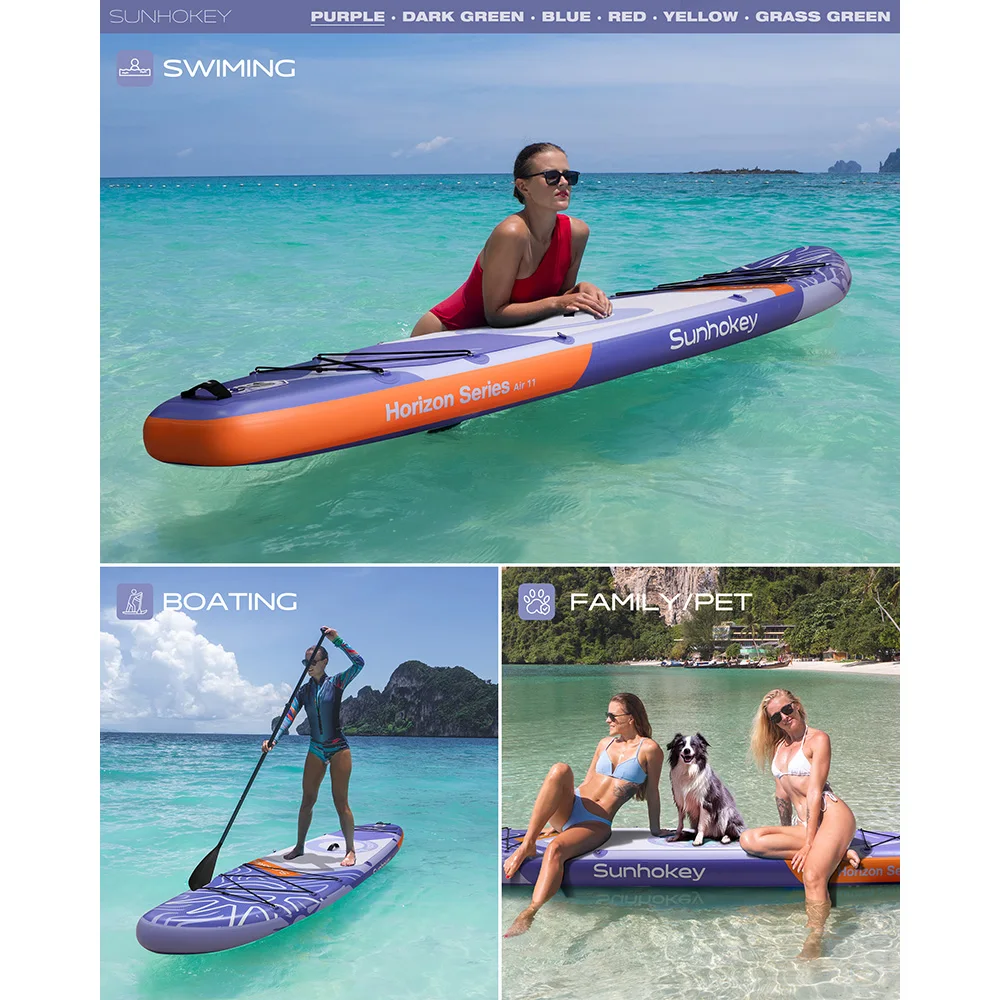 Sunhokey Purple Sup Waterproof Inflatable Paddle Board 11''x34''x6'' Adult Standing Style Aquatic Fishing With Accessories SUB 6