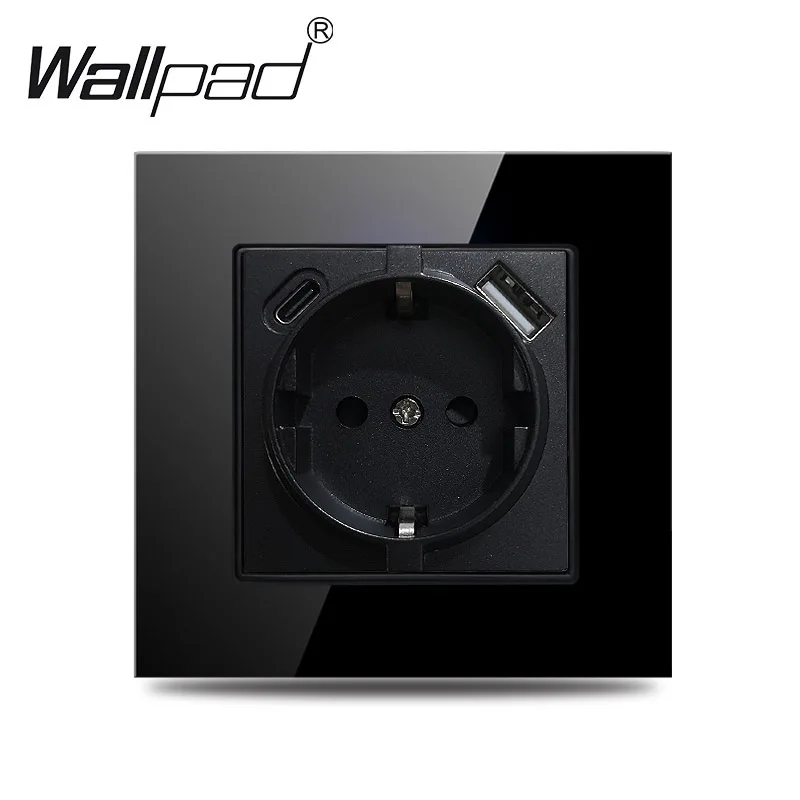 Touch Licht Schalter Mit EU USB Rollenmaschinenlinie Typc Doppel Triple Wand Steckdosen Schwarz Led Schalter Kristall Dunkle Hintergrundbeleuchtung Steckdose 16A