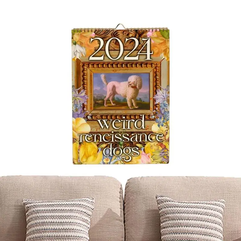 

Dog 2024 Wall Calendar Weird Retro Unique Dog Calendars Wall Calendar New Year Accessories Medieval Anti-Tear For Schools Living