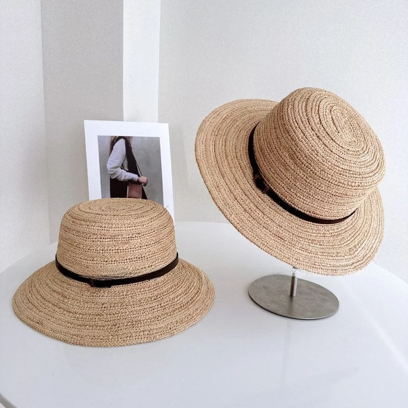 traditional-hook-needle-laffey-grass-flat-top-hat-women-summer-sun-protection-beach-holiday-sand-beach-versatile-bucket-hat