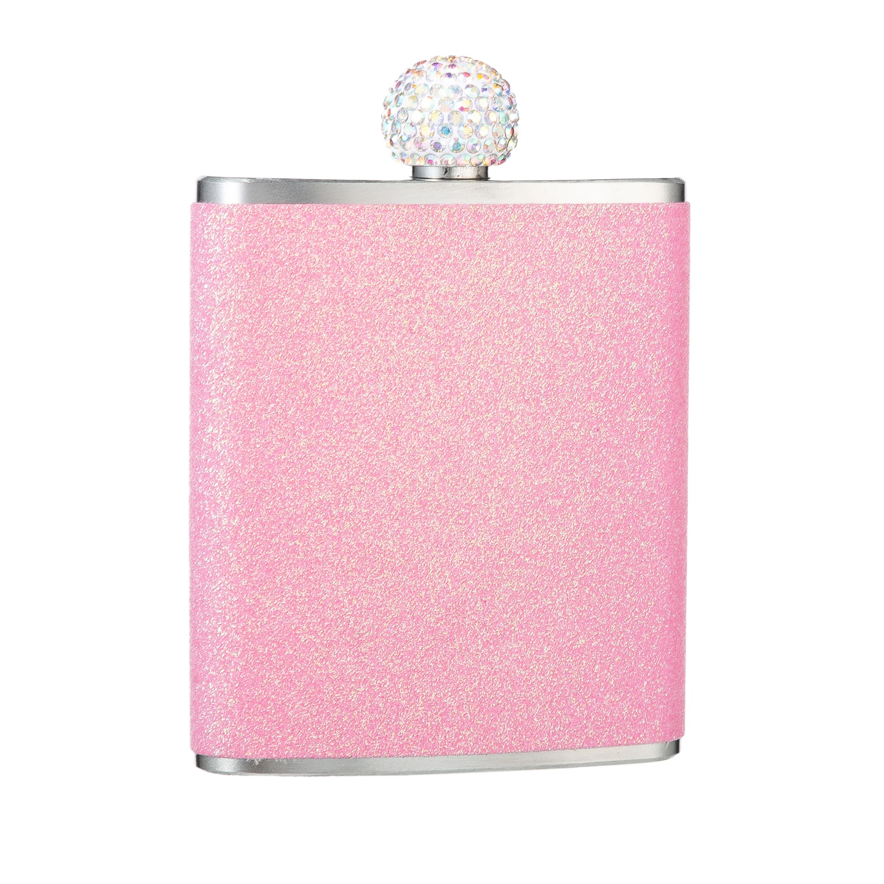 304  Stainless Steel  Gilttle Pink Spark Hip Flask  7OZ .Girl's  Flask with diamond lid