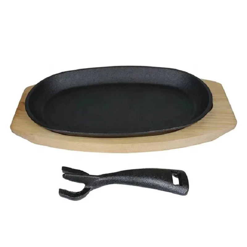 Cast iron frying pan commercial western-style steak pot iron plate burning thickened pig iron barbecue plate non-coated non-stic