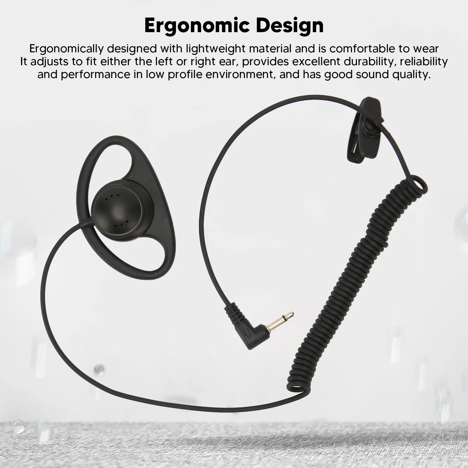 D Shape Single Side Earphone 3.5mm D Shape Ear Hook Earpiece with Coiling Design for Cell Phones MP3 MP4 Ear Hook Earpiece