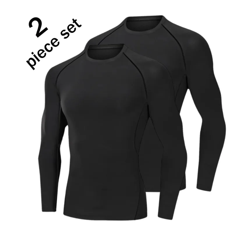 1/3 Piece Set of Men's Tight Fitting Sportswear, Long-Sleeved Fitness Running Top, Cool and Fast Drying Sports Base Shirt