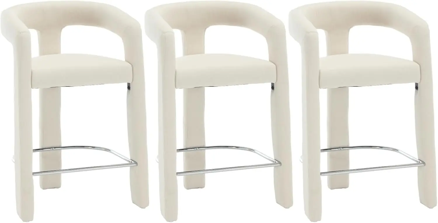 Cimota Modern Barrel Counter Stools Set Of 3, 26 Inch Bar Chairs Counter Height Bar Stools With Open Back And Arms, Comfortable