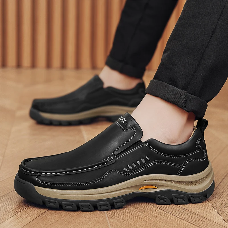Men's Hand-Stitched Fashion Loafers, Solid Color Low-Top Casual Shoes, Simple Trendy Slip-On Sneakers, Men's Shoes for All Seasons, Daily Office Business Shoes, Large Size Men's Shoes image 4