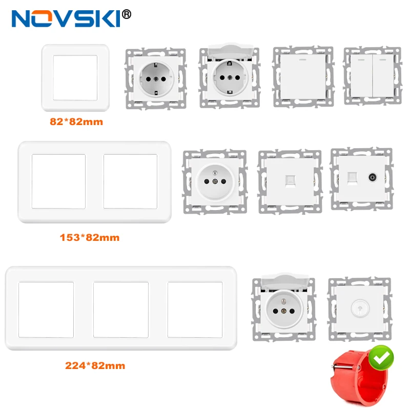 wall-mounted module diy European standard white Plastic frame socket light switch button function combi
