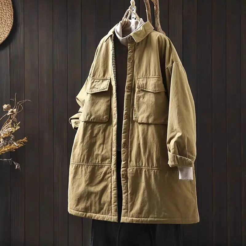 Autumn and Winter New Women's Down Cotton Jacket Commuting Workwear Loose Windbreaker Cotton Jacket
