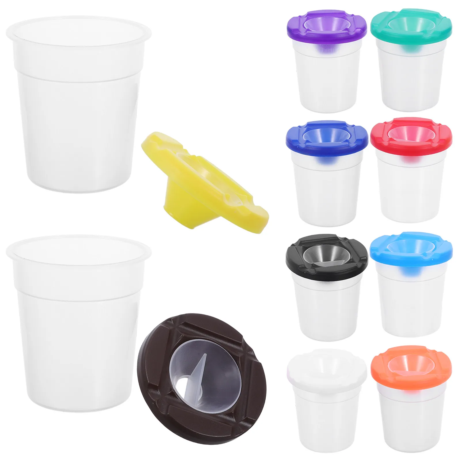 10Pcs Reusable Spill Proof Paint Cups for Preschool Classroom Plastic Paint Water Cups with Funnel-Shaped Lids Art Supply