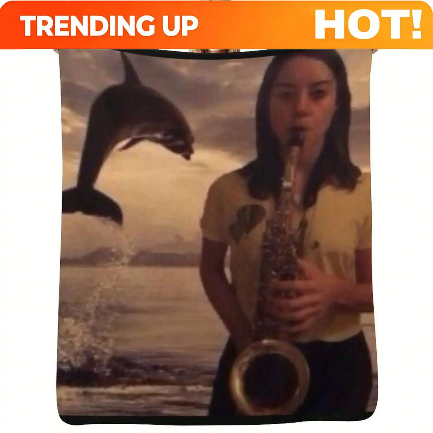 Customize Aubrey Plaza With Saxophone And Dolphin Throw Blanket Sleeping Bag Giant Sofa Soft Big Plush Blankets