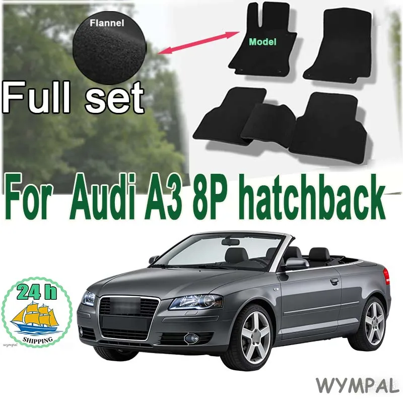 

Автомобильные велюровые коврики передние для Audi A3 8P хэтчбек, спортбэк, кабриолет (2003-2011) - черные, стильные, без запаха, огнестойкие