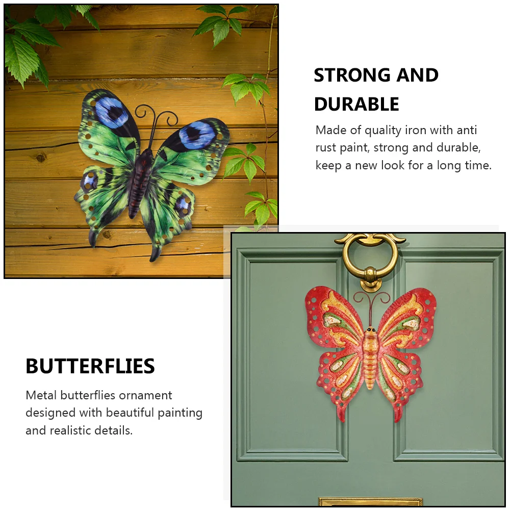

2pcs Butterfly Wall Decor Metal Iron Rustproof Realistic Ornament for Home Decoration Art Fence Grille Gate