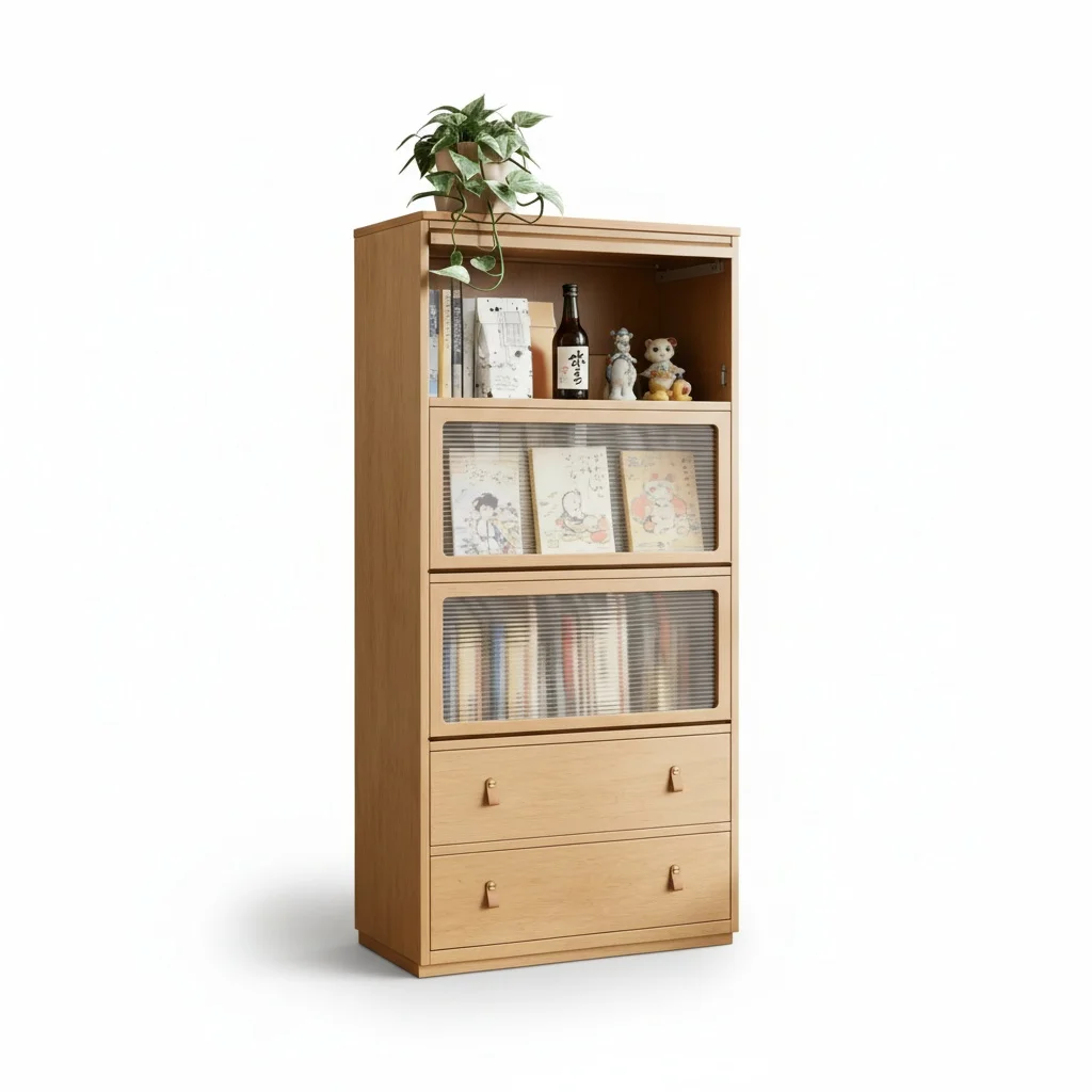 Steel Display Cabinet, Cold-Rolled Steel and Tempered Reeded Glass Hobby Display Case, Flip Up Door Bookcase for Collectibles