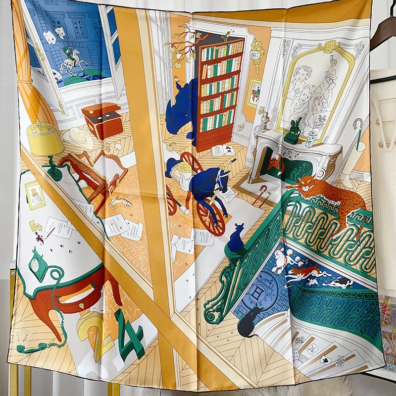 

Дизайнерский шелковый шарф, квадратные банданы для волос, шарфы с закрученными краями, женская одежда, сумка, аксессуары, Рождественский подарок