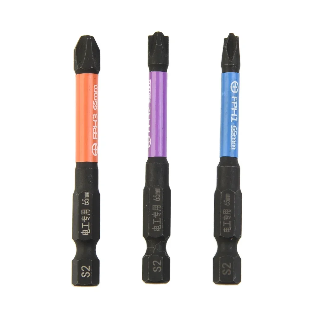 3Pcs Magnetic Batch Head Impact Cross Screwdriver Set FPH1 FPH2 FPH3 65mm High Hardness Non-slip Screwdriver Bit For Electrician