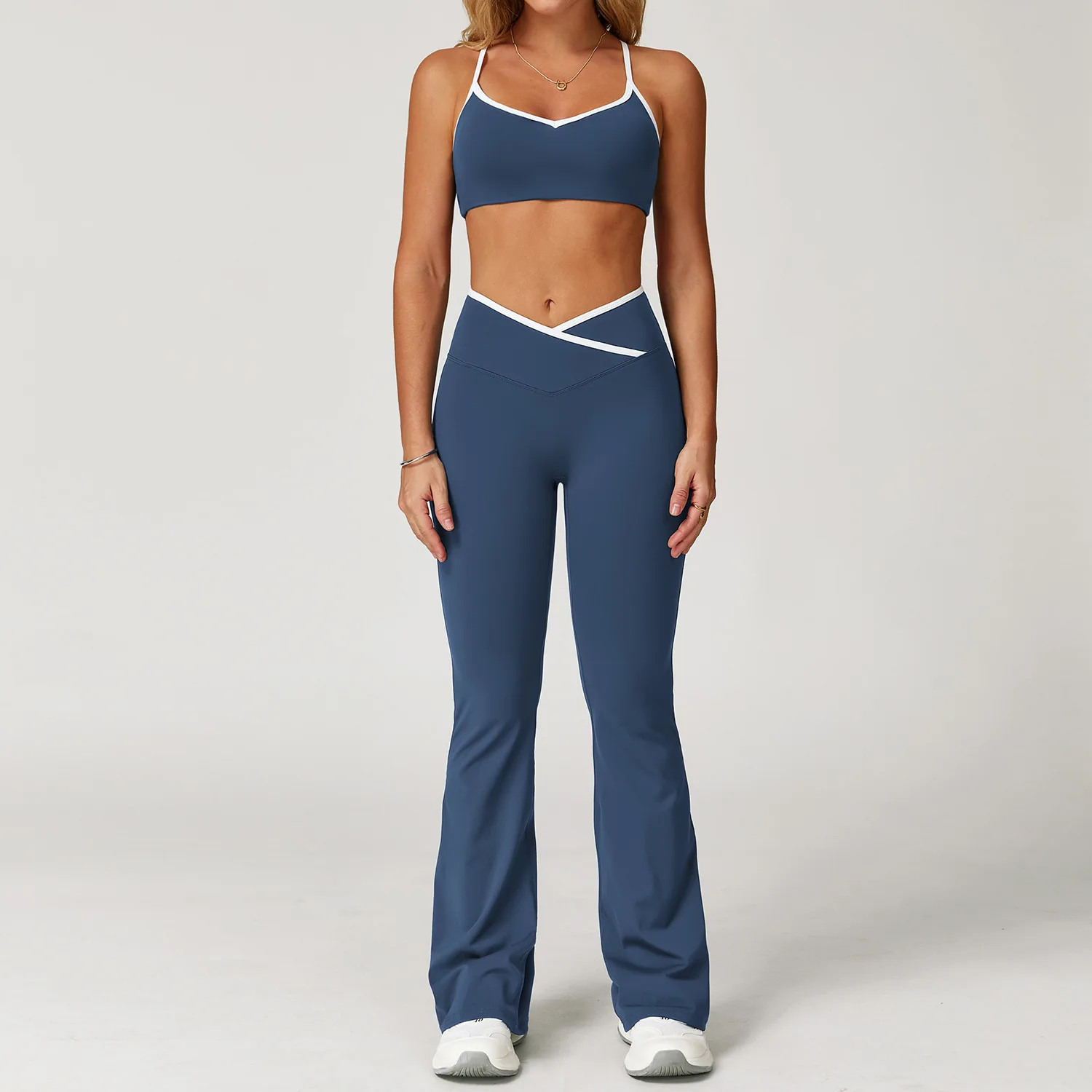 Women's Clothes Yoga Set 2 Pieces Workout Tracksuit Sportswear Gym Clothing High Waist Bell-bottoms Sexy Fitness Bta Sports Suit