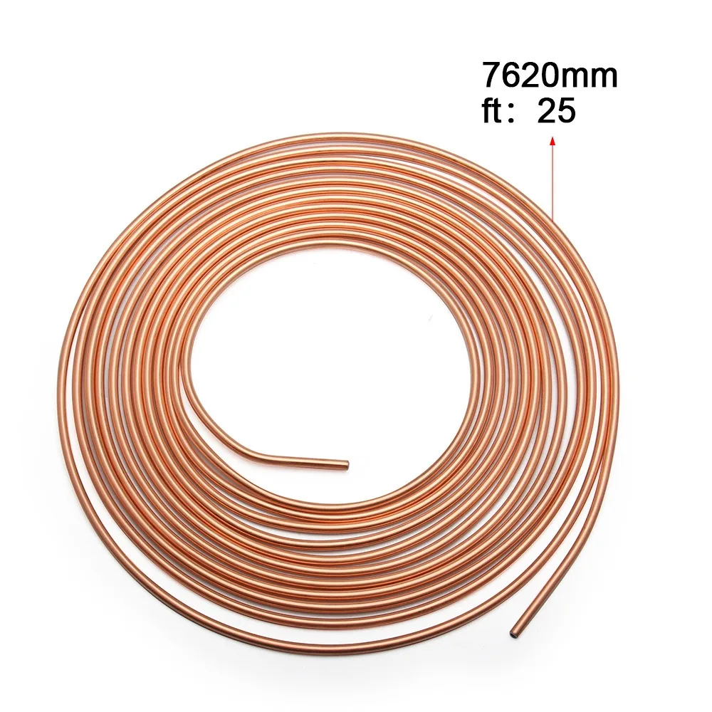 Repair Kit 25FT 7.62m Car Roll Tube Coil with Tube Screw Cap Copper Nickel Brake Pipe 3/16\