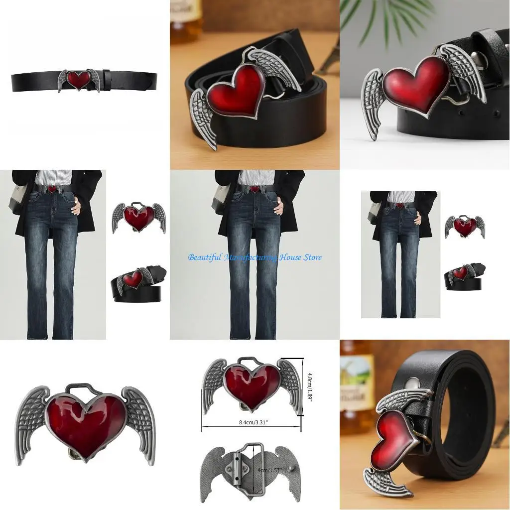 

E56A винтажная резная пряжка в форме сердца и крыла, металлическая пряжка для ремня для взрослых и подростков, замена пряжки для