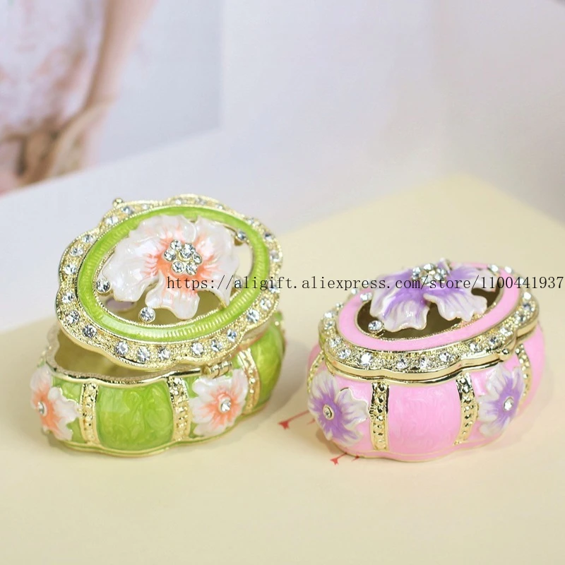 

Круглая эмалированная шкатулка для драгоценностей с цветочным принтом, изысканный Cloisonné, ручная роспись, ремесло со стразами, металлический футляр для безделушек, элегантный домашний декор