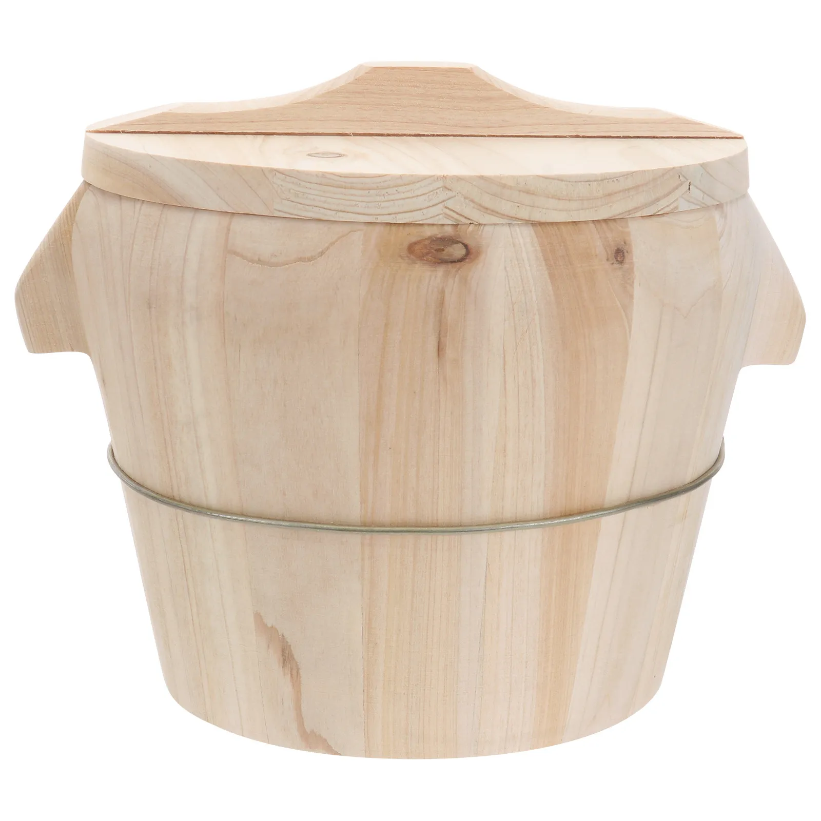 1Pcs Wooden Steaming Rice Bucket Premium Wood Material Hand Polished Surface Kitchen Steamed Barrel Movable Bottom Faster Steam
