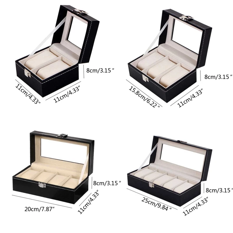 Watch Box Organizer Case Mens Jewelry Display Tray Glass Top PU Leather 2 Slot/3 Slot/4 Slot/5 Slot Travel Case For Men