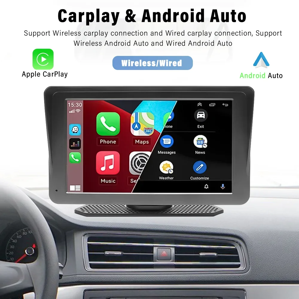 7 pollici Wireless Apple Carplay Android Auto Multimedia Player Touch Screen MirrorLink FM Transmit 5G WiFi supporto Youtube