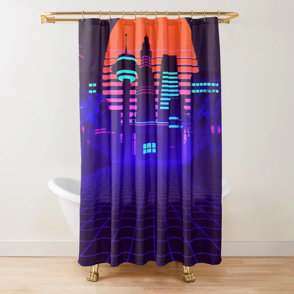 

Synthwave Neon City: retrowave Shower Curtain Shower For Bathroom Shower Bathroom Curtain