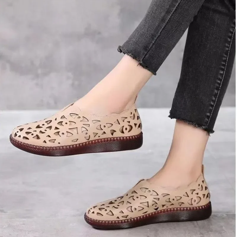 New Arrival Summer Casual Elegant Comfortable Round Toe Hollow Women's Shoes Shallow Solid Color Breathable Flat Shoes NO:E90