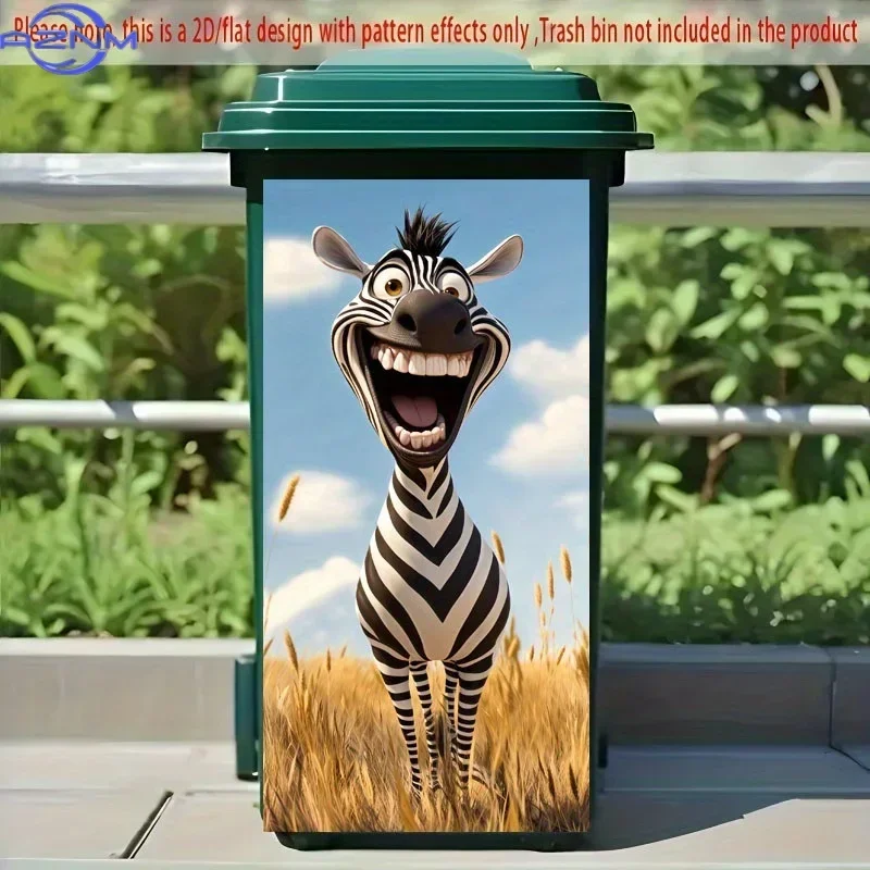 2D 1PC1pc of Trash Can Sticker, × Cm, Featuring a Cheerful Zebra Animal Theme Design, Self-Adhesive Wallpaper for Decoration,