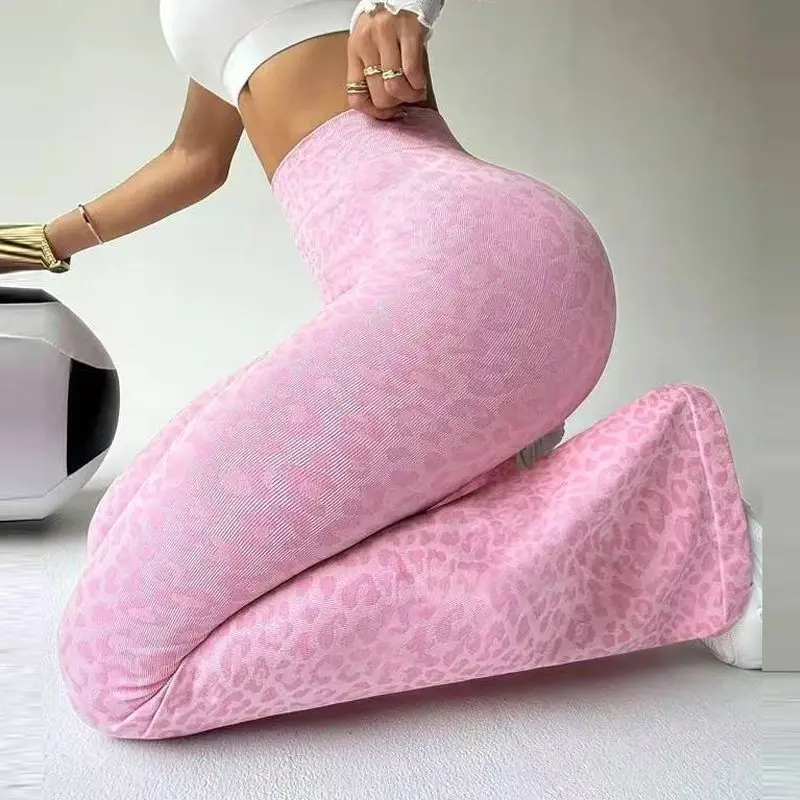 Leggings léopard évasés pour femmes, pantalons d'entraînement, de Fitness, de Yoga, froissés, collants de levage des fesses, taille haute