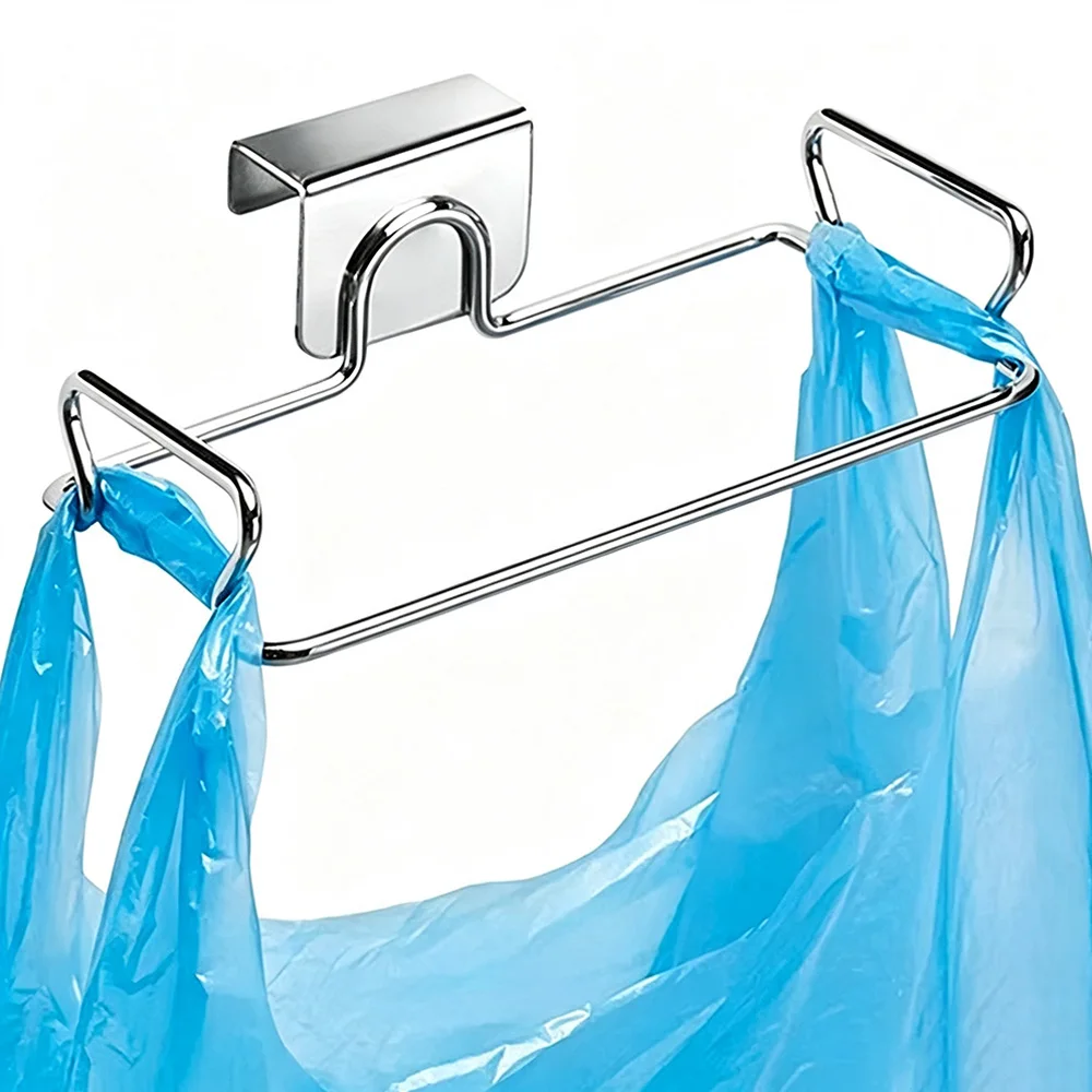 Stainless Steel Cabinet Door Garbage Bag Holder, Kitchen Hanging Trash Bag Rack for Waste Storage Organizer