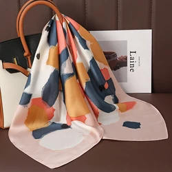 Luxury Print Satin Silk Square Scarf for Women Shawl Hijab Neckerchief Female Hair Ribbon Headband Fashion Wrap Bandana 2023 New