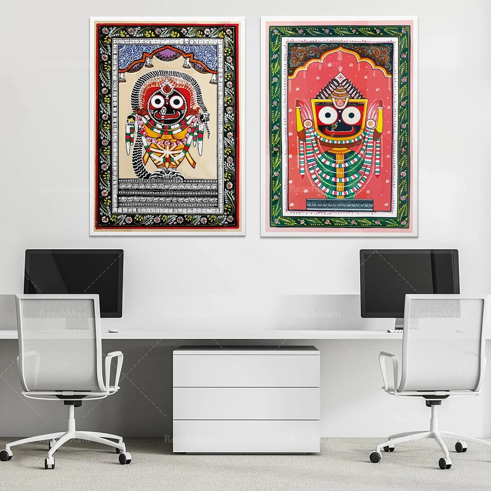 Indian Folk Art, Lord Jagannath Print, Indian Vintage Pichwai Painting, Home Decor Canvas Print Poster