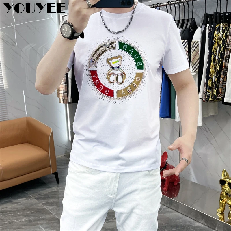 T-shirt Men's Fashion Brand Bear Printing Male Tees High Quality Mercerized Cotton Slim Man Tops Youth Causal Men Clothing 6XL