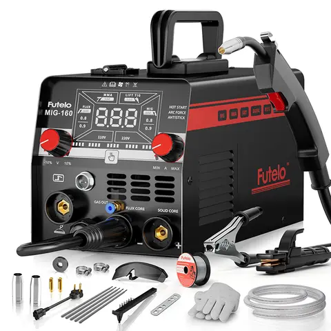 160A MIG Welder, 4 in 1 Gas/Gasless MIG Flux Core/Lift TIG/Stick Welder Machine 110V 220V with Large LED Display, Portable IGBT Inverter with Synergy for Metal Repair and Beginners