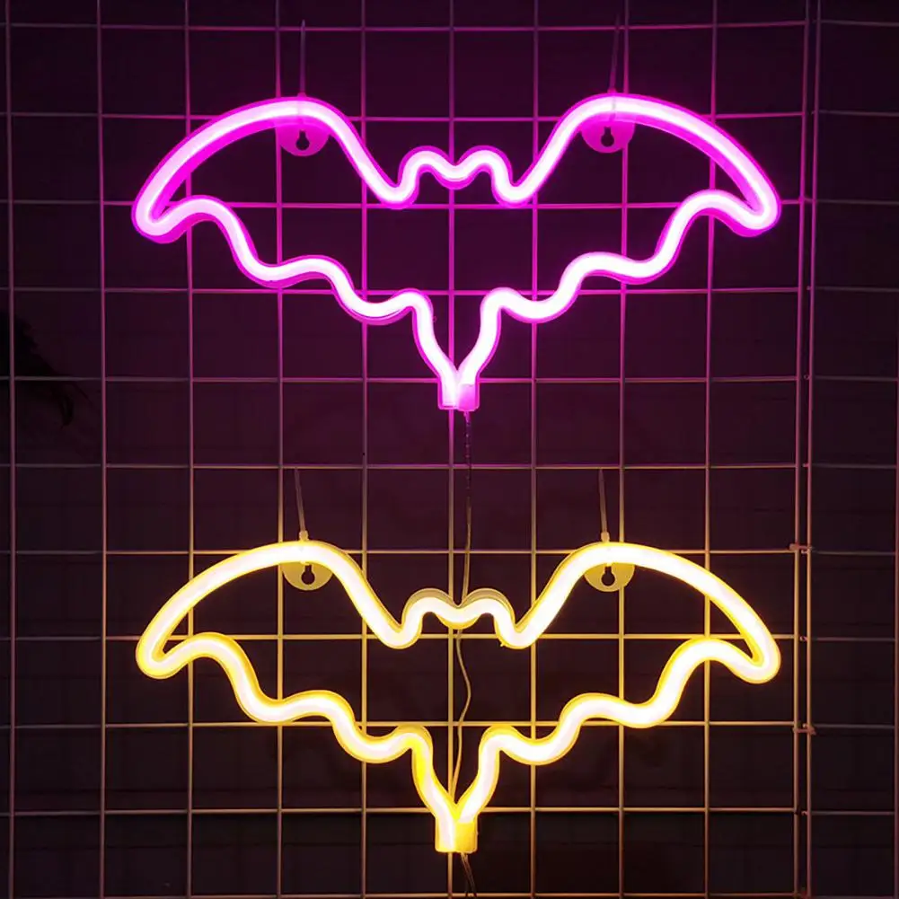 할로윈 박쥐 네온 사인 램프 야간 조명 장식 조명, USB/배터리 작동 깜박임, 무료 LED 데스크탑 장식, 으스스한