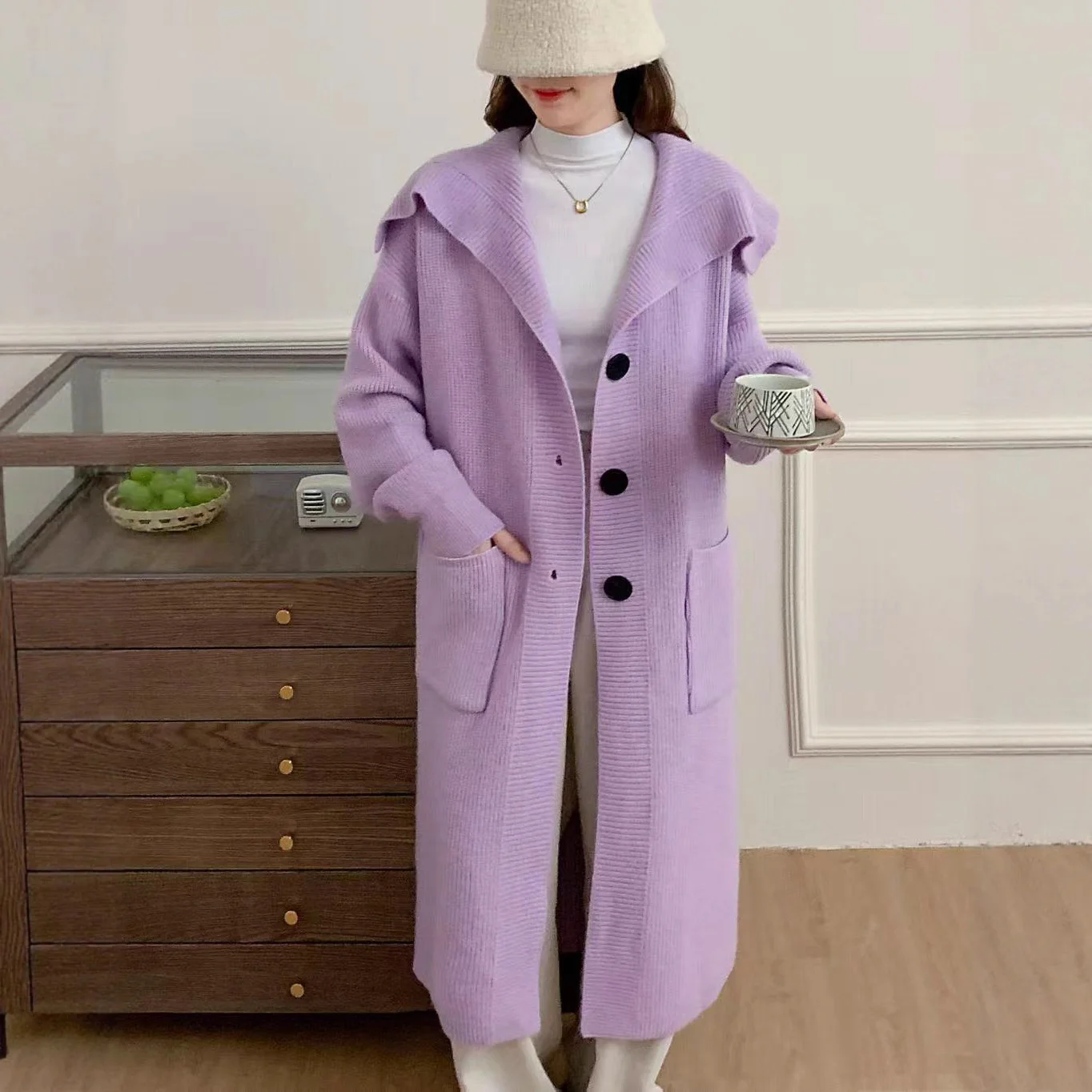 

Mid-Long Cardigans Aesthetic Womens Fall Spliced Block Classic Fitted Bohemian Single-Breasted Vintage Slim-Fitting Curved Daily