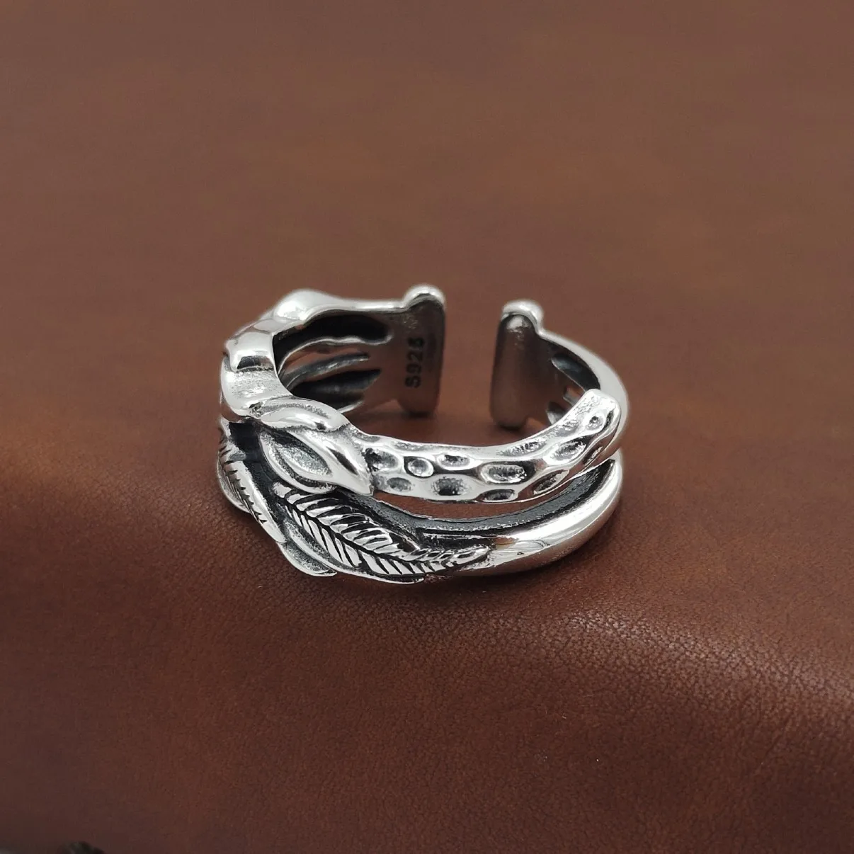 

Thai silver olive leaf ring k-style s925 sterling silver open ring retro retro leaf index finger ring for women