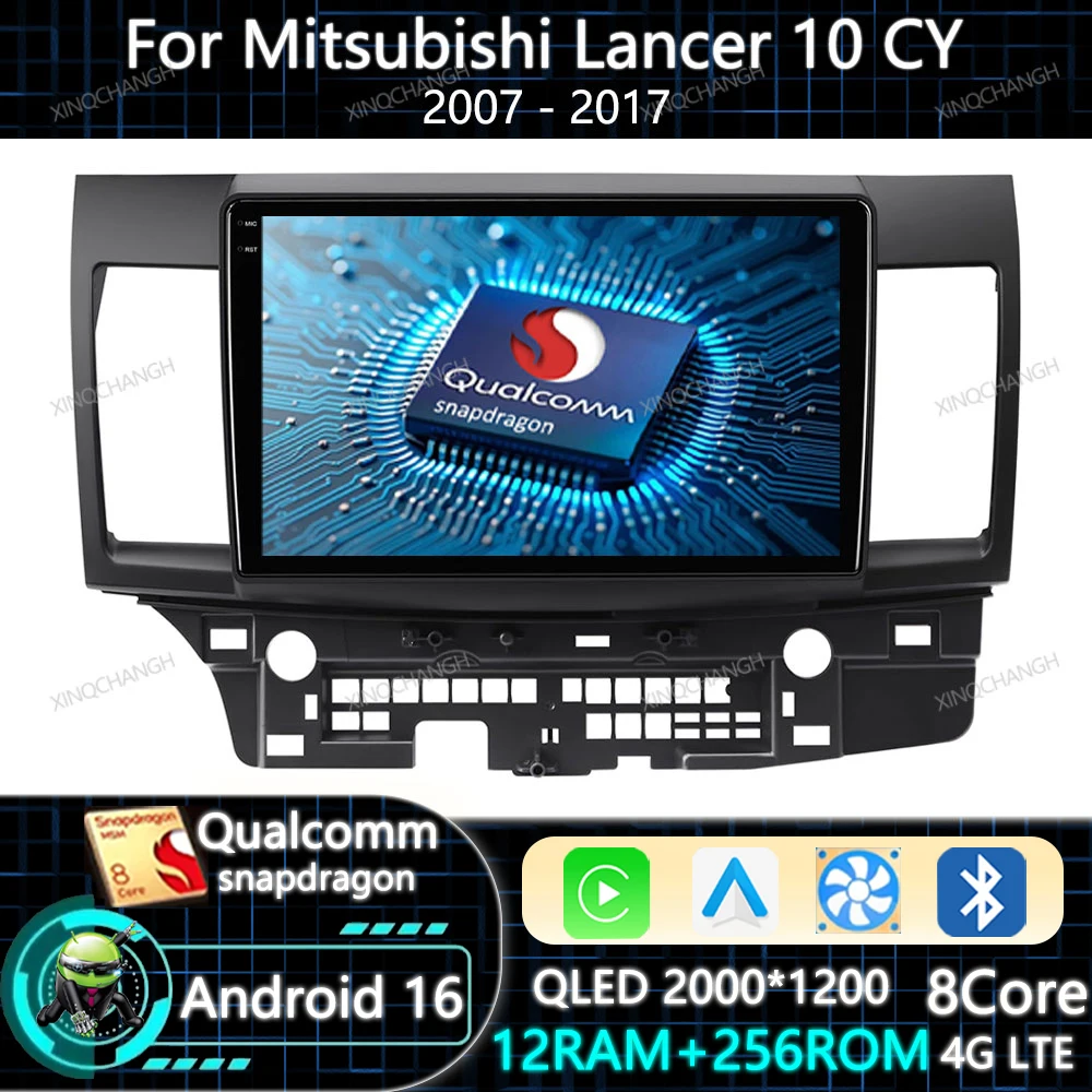 Android 16 Car Radio Carplay Auto For Mitsubishi Lancer 10 CY 2007 - 2017 Multimedia Video Player GPS Navigation Head Unit QLED
