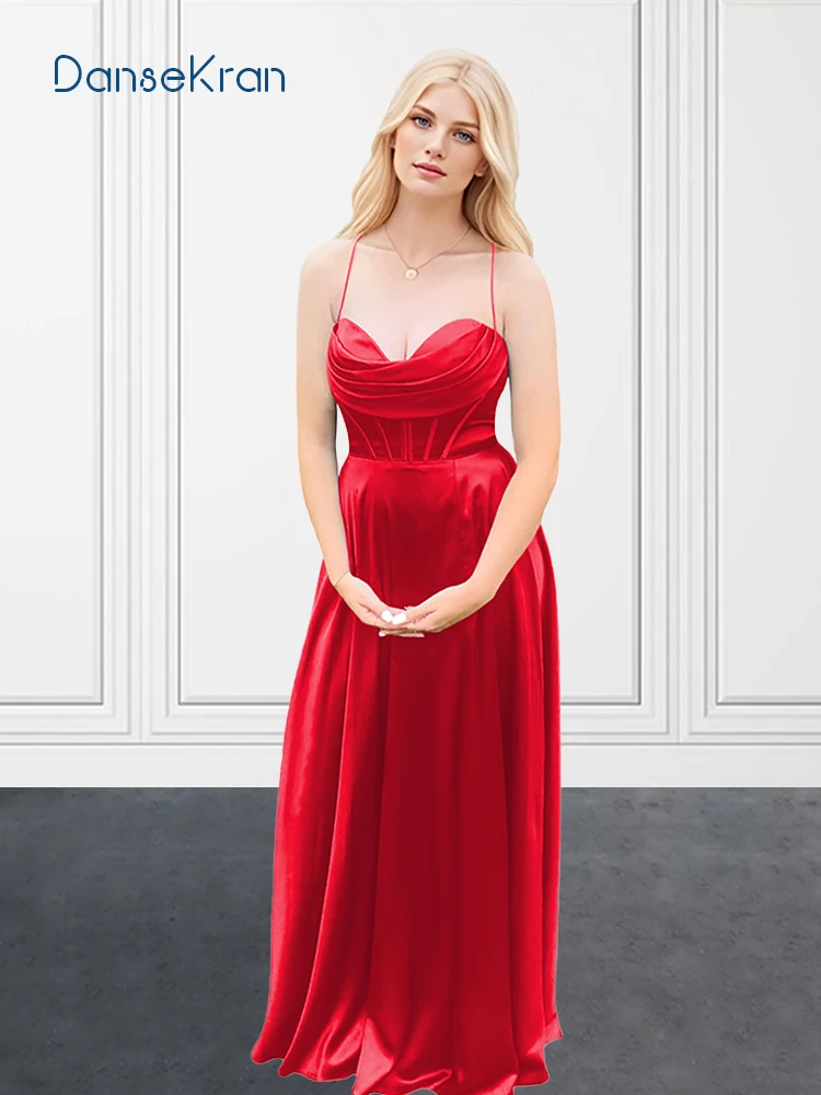 여아용 코르셋 무도회 드레스 2025, 연인 A 라인 긴 새틴 신부 들러리 드레스, 측면 슬릿 포함