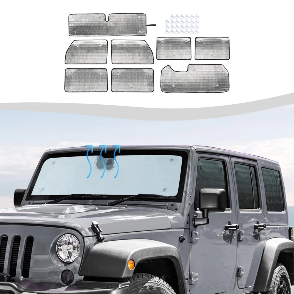 8 PCS Car UV Rays Sun Visor Protector Windshield Sunshade Full Rear Front Window Shades For 2007-2018 Jeep Wrangler JK JKU