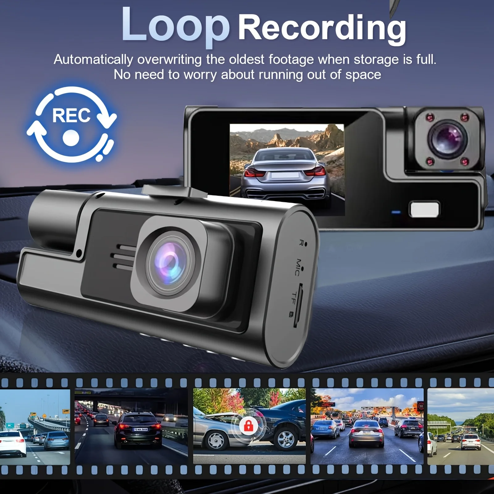 Dashcam double canal haute définition 1080P enregistreur de véhicule avant et intérieur caméra 2 canaux enregistreur DVR enregistreur vidéo Dashcam